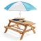 Casafield Children's Sand and Water Activity Table, 3-in-1 Wooden Outdoor Picnic Table with Umbrella, 2 Play Boxes and Removable Lid, Natural